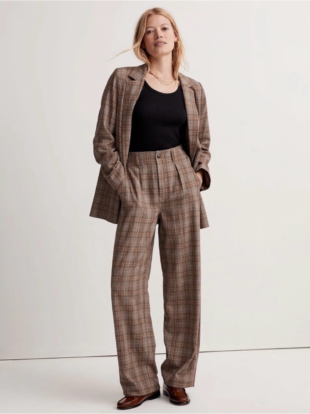 Madewell Neale straight leg plaid pleated pants SIZE 14 Ghent Plaid
